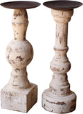 Antique White Wooden Candle Holders Set of 2 C994738