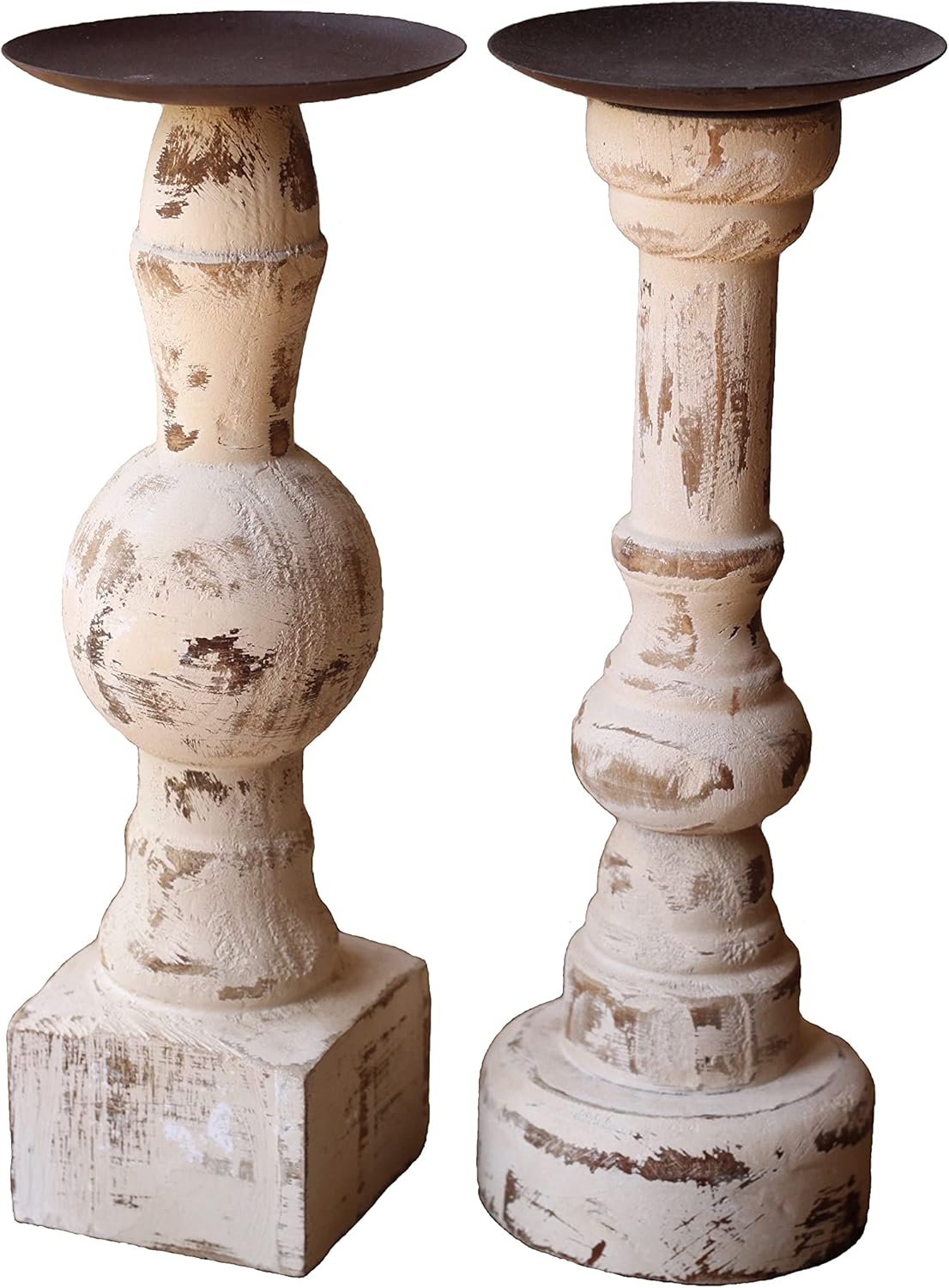 Antique White Wooden Candle Holders Set of 2 C994738