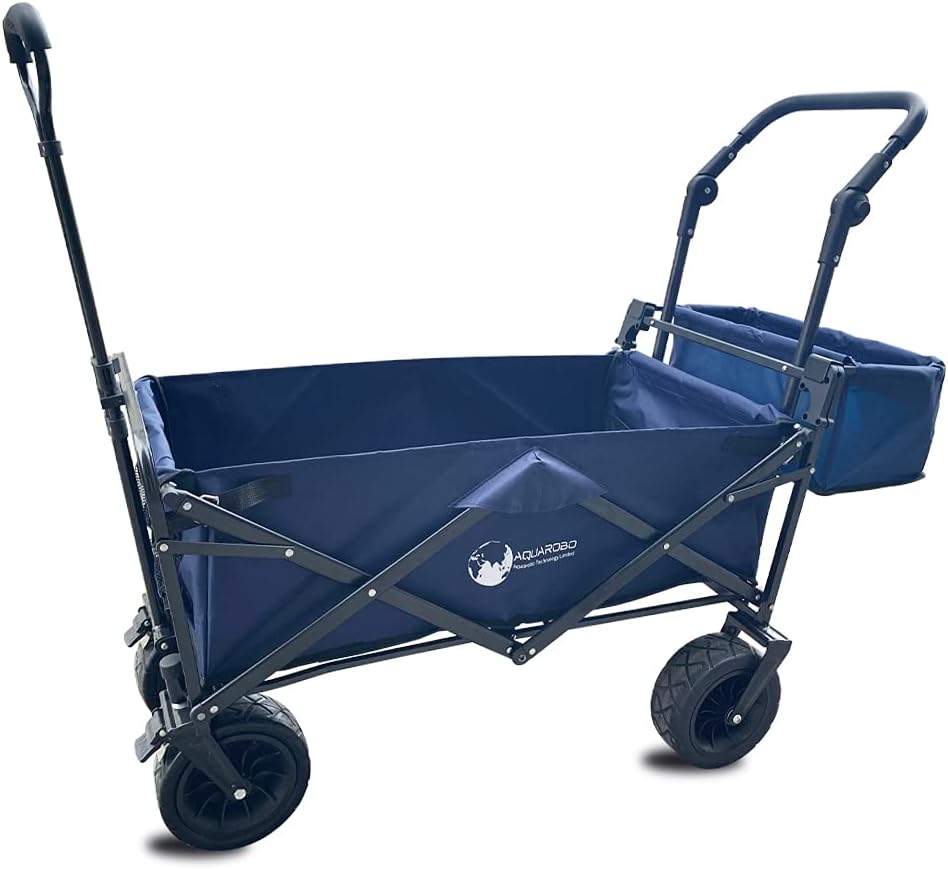 Blue Heavy Duty Collapsible Wagon with Adjustable Push Handle and Brake A5744