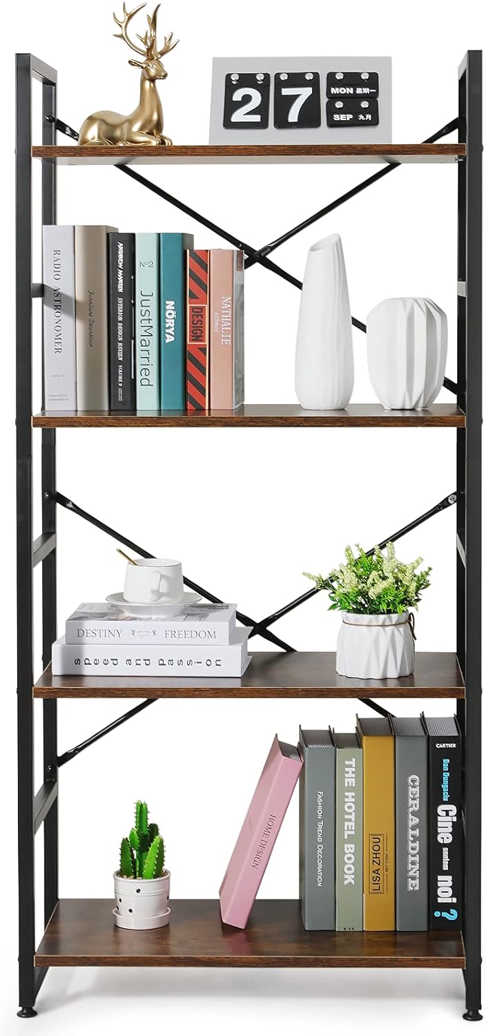 5 Tier Brown Black Wood Bookcase J243033