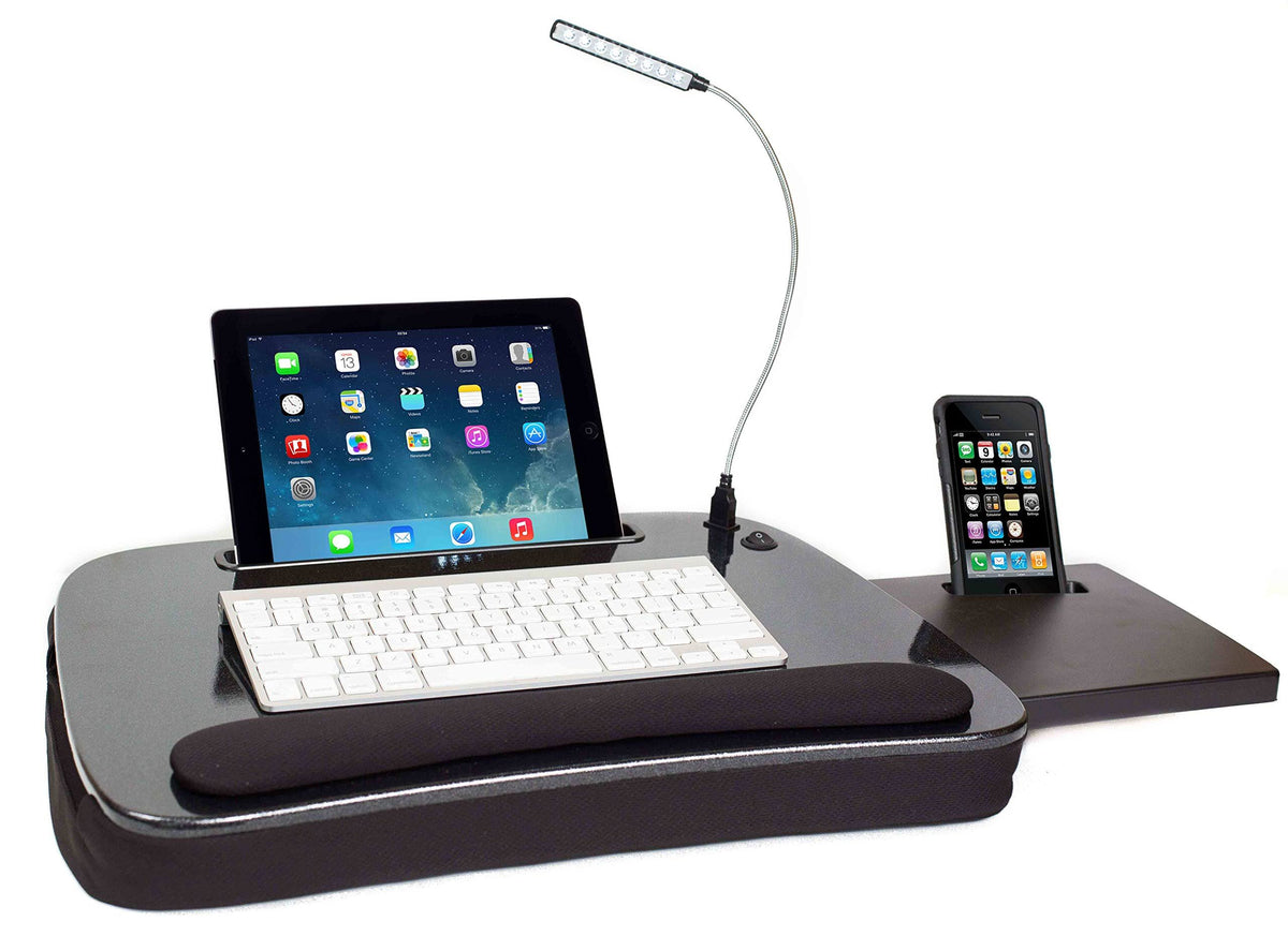 Memory Foam Lap Desk with USB Light Black Top B560