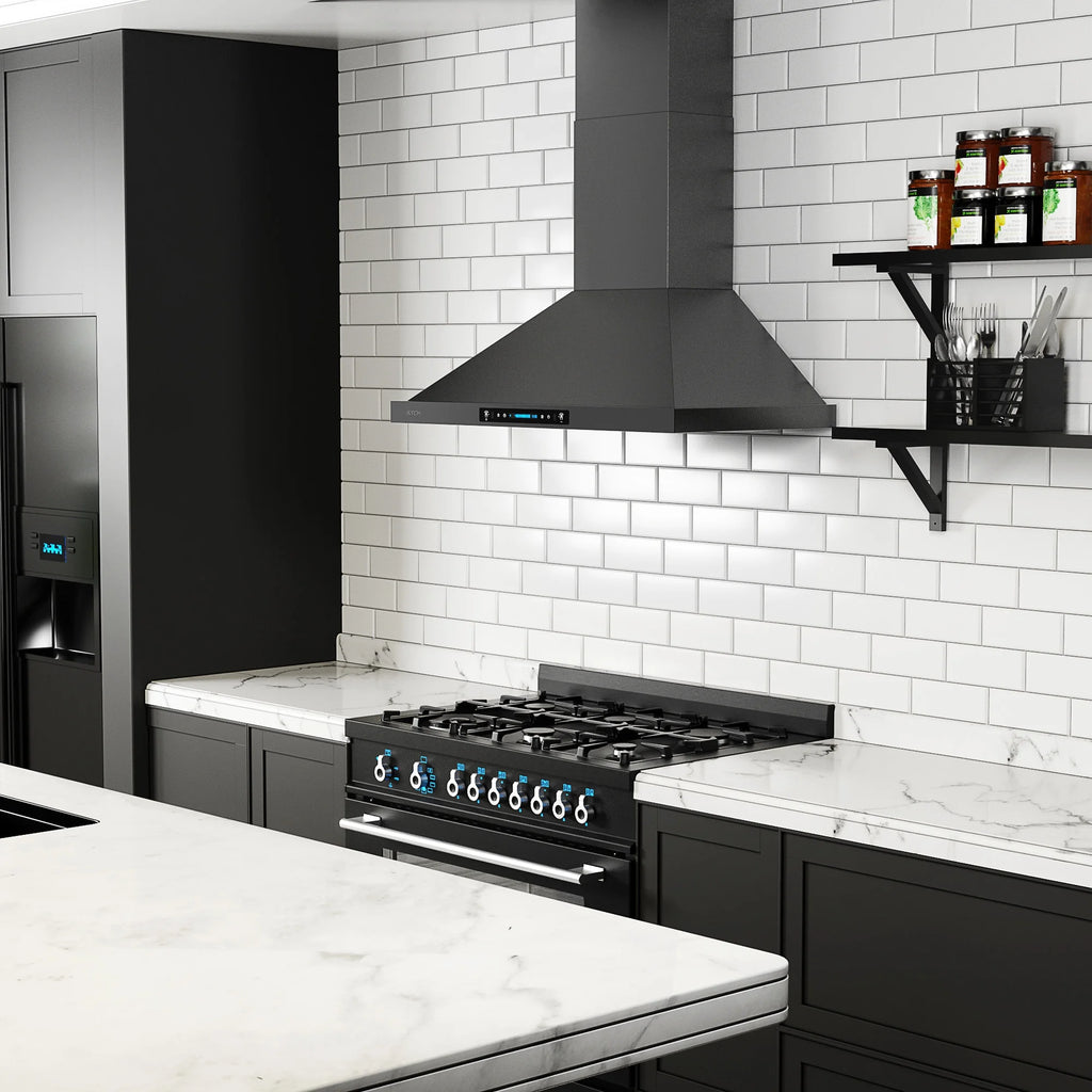 30 inch Black Wall Mount Range Hood with Stainless Steel Vent Hood L554