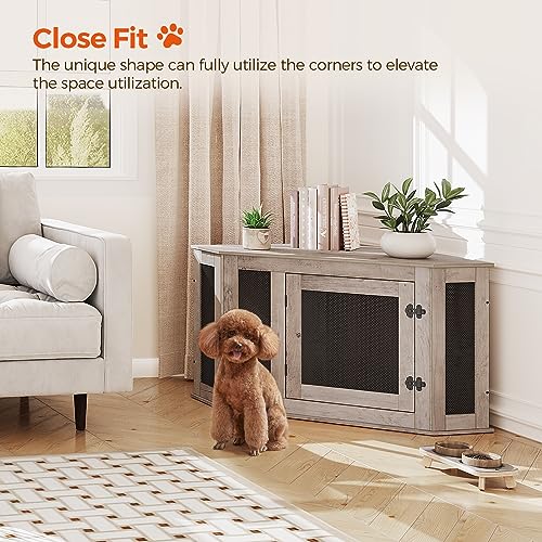 Greige and Black Wooden Dog Crate Furniture L7157