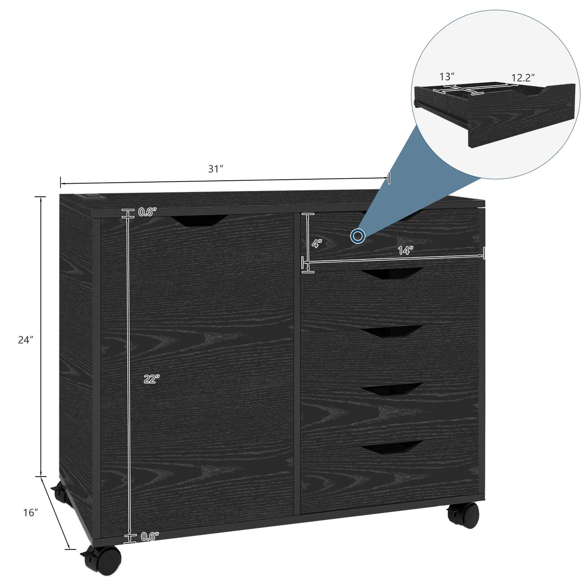 5 Drawer Wood File Cabinet with Charging Station V6718