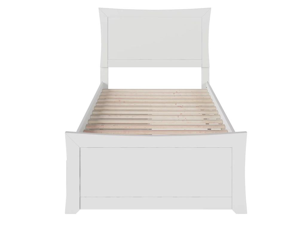 White Wood Platform Bed with Headboard & Footboard I748