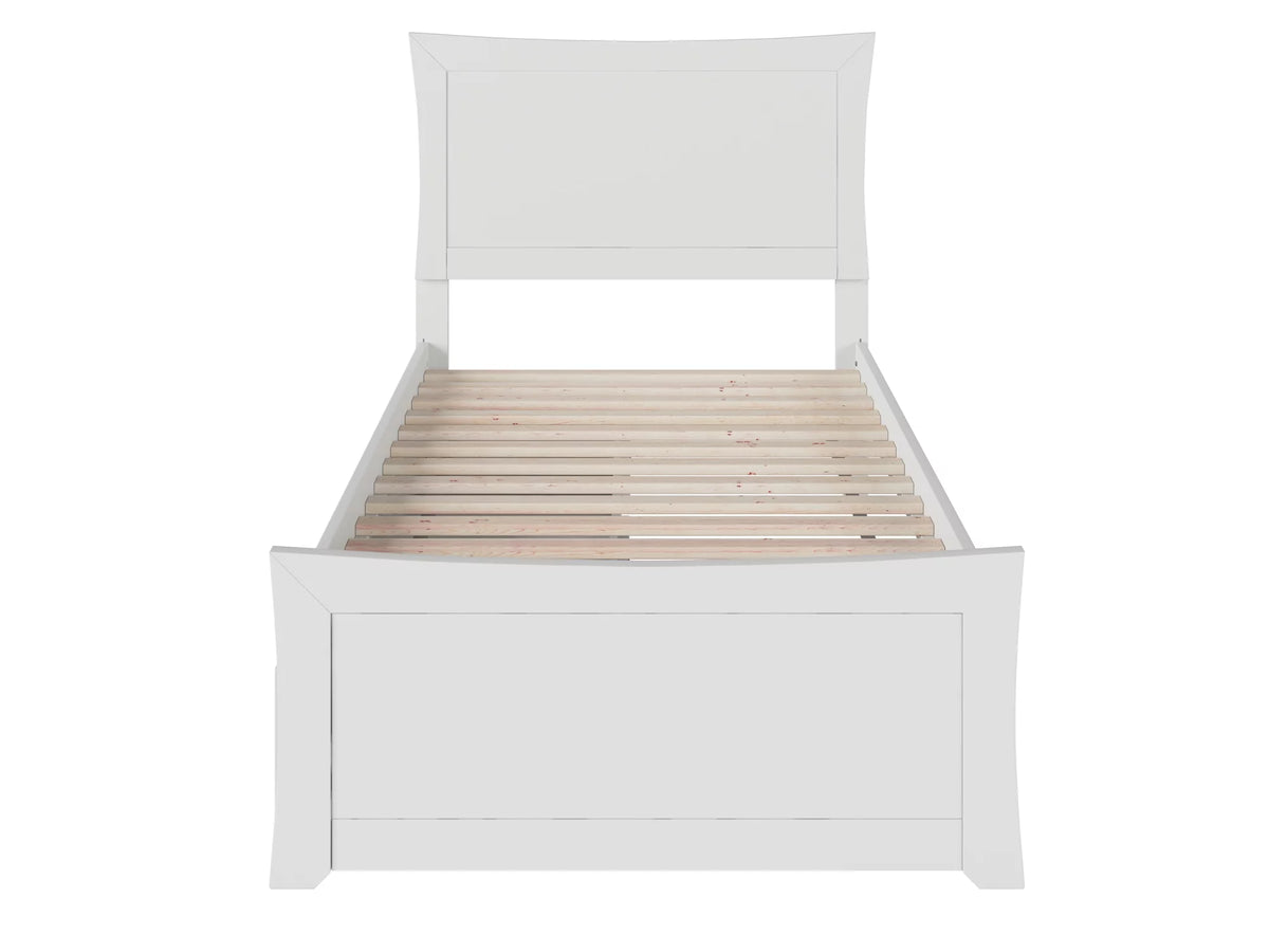 White Wood Platform Bed with Headboard & Footboard I748
