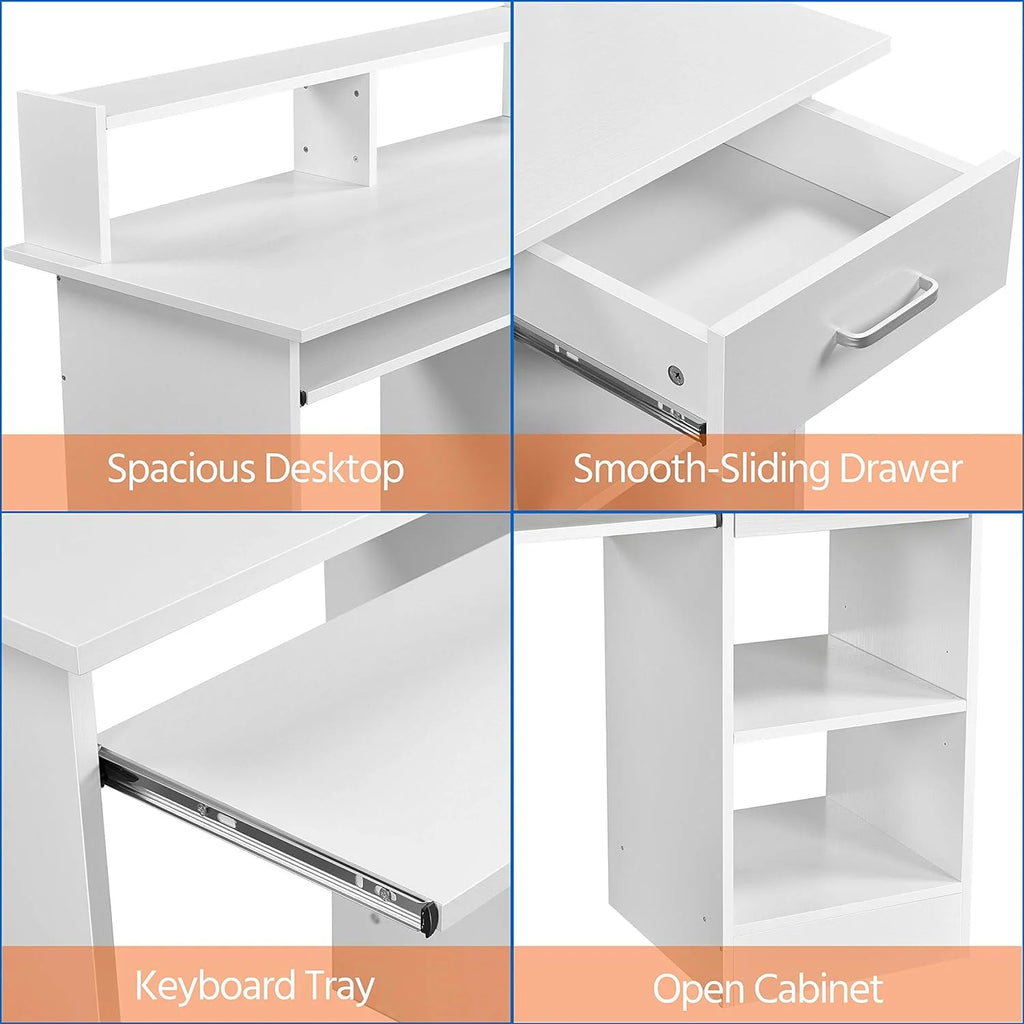 White Computer Desk with Keyboard Tray and Drawers H311