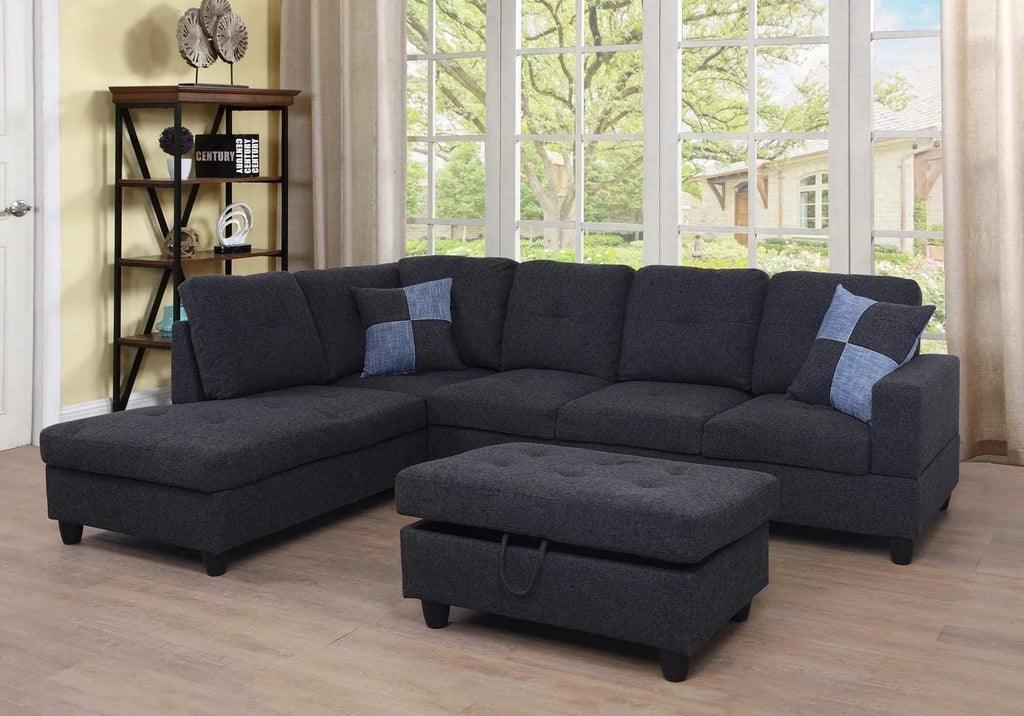103" Wide Linen Left Hand Facing Sofa & Chaise with Ottoman W5381