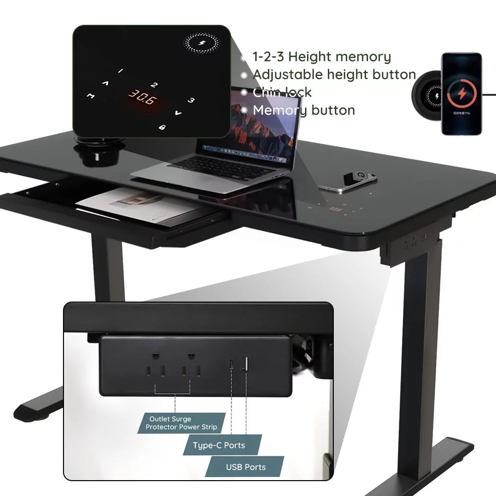 Black Glass Tabletop Standing Desk O115920