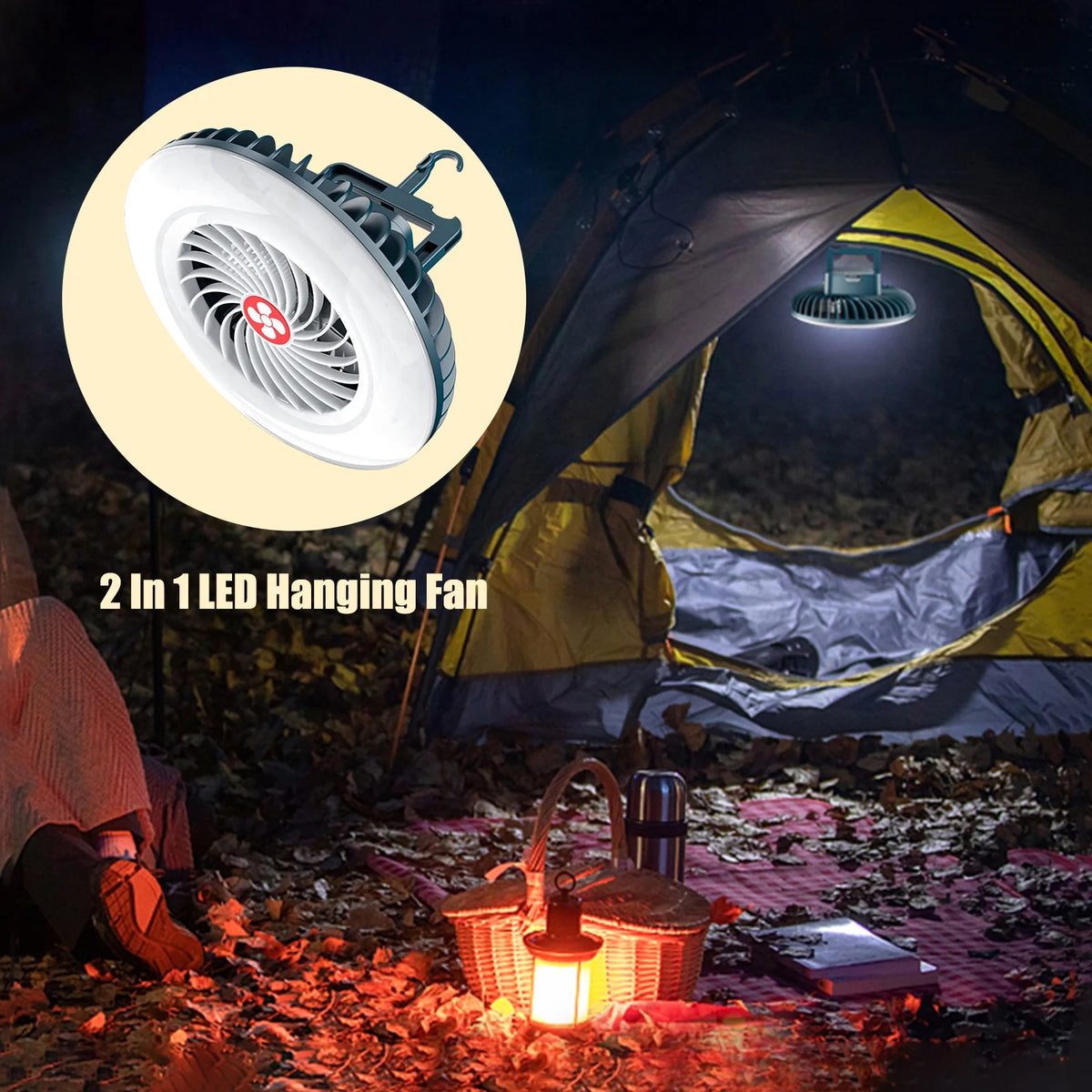 LED Hanging Fan 2 in 1 Camping Tent Fan with Hanging Hook Back Magnet D721