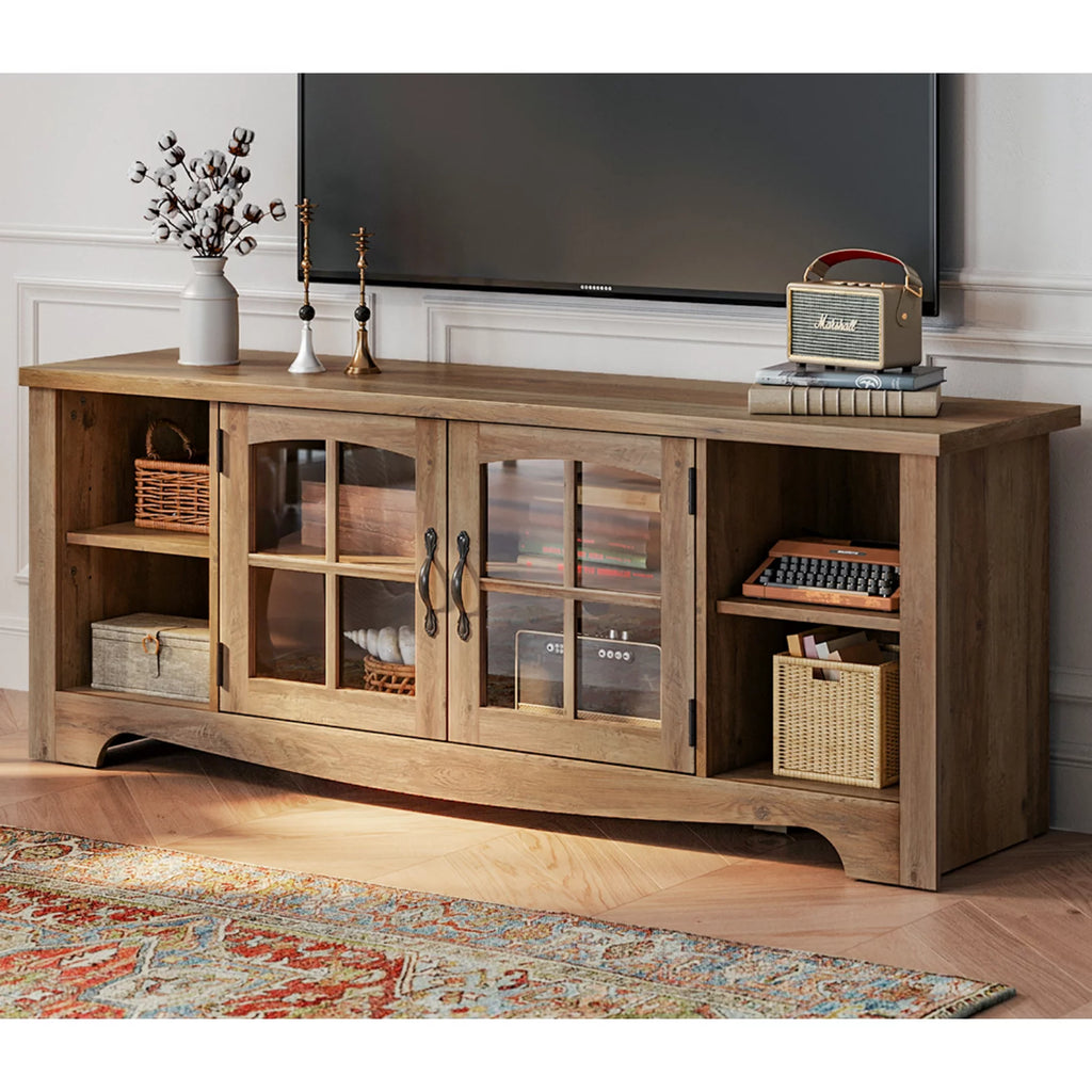 Modern Farmhouse TV Stand with Storage Cabinet and Adjustable Shelves L9702