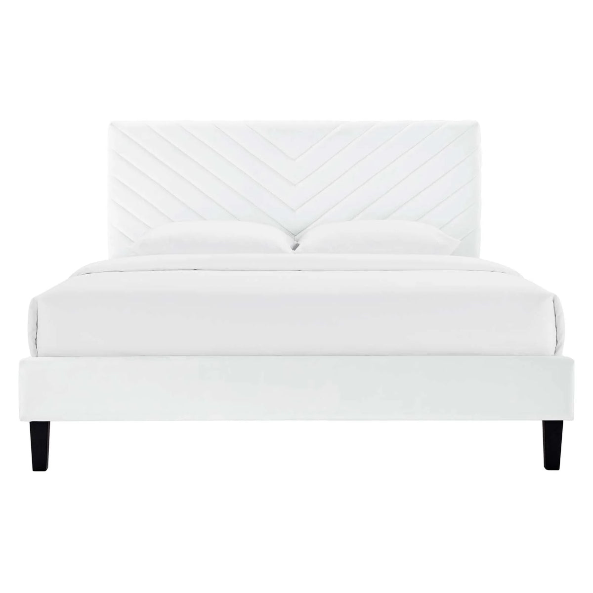 Queen Size White Velvet Platform Bed Frame M3603