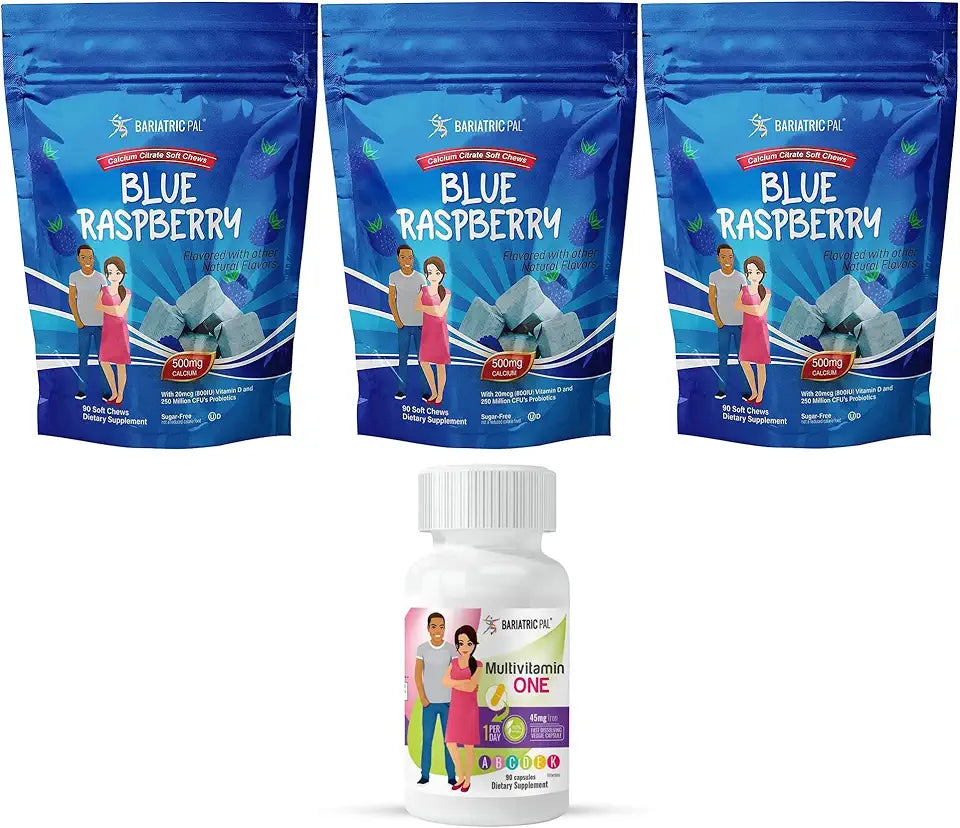 90-Day Bariatric Vitamin Bundle Multivitamin Capsule with Iron and Calcium Citrate Soft Chews with Probiotics Blue Raspberry I2816