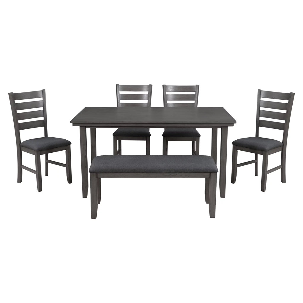 Gray Wood Dining Table and Chairs with Bench W2526