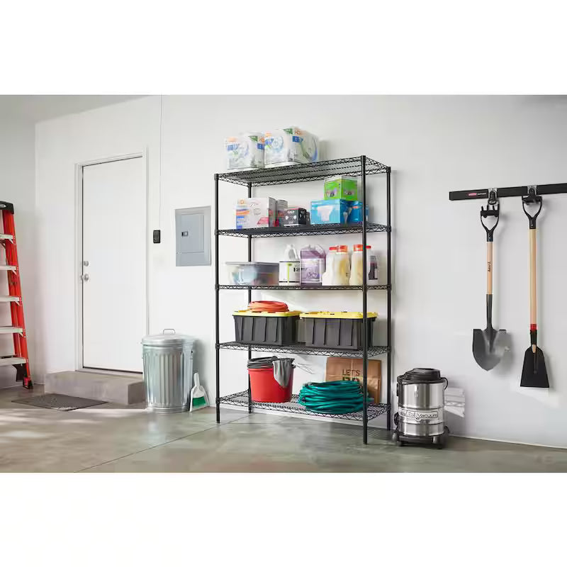 Black 5-Tier Heavy Duty Steel Wire Shelving Unit I89295