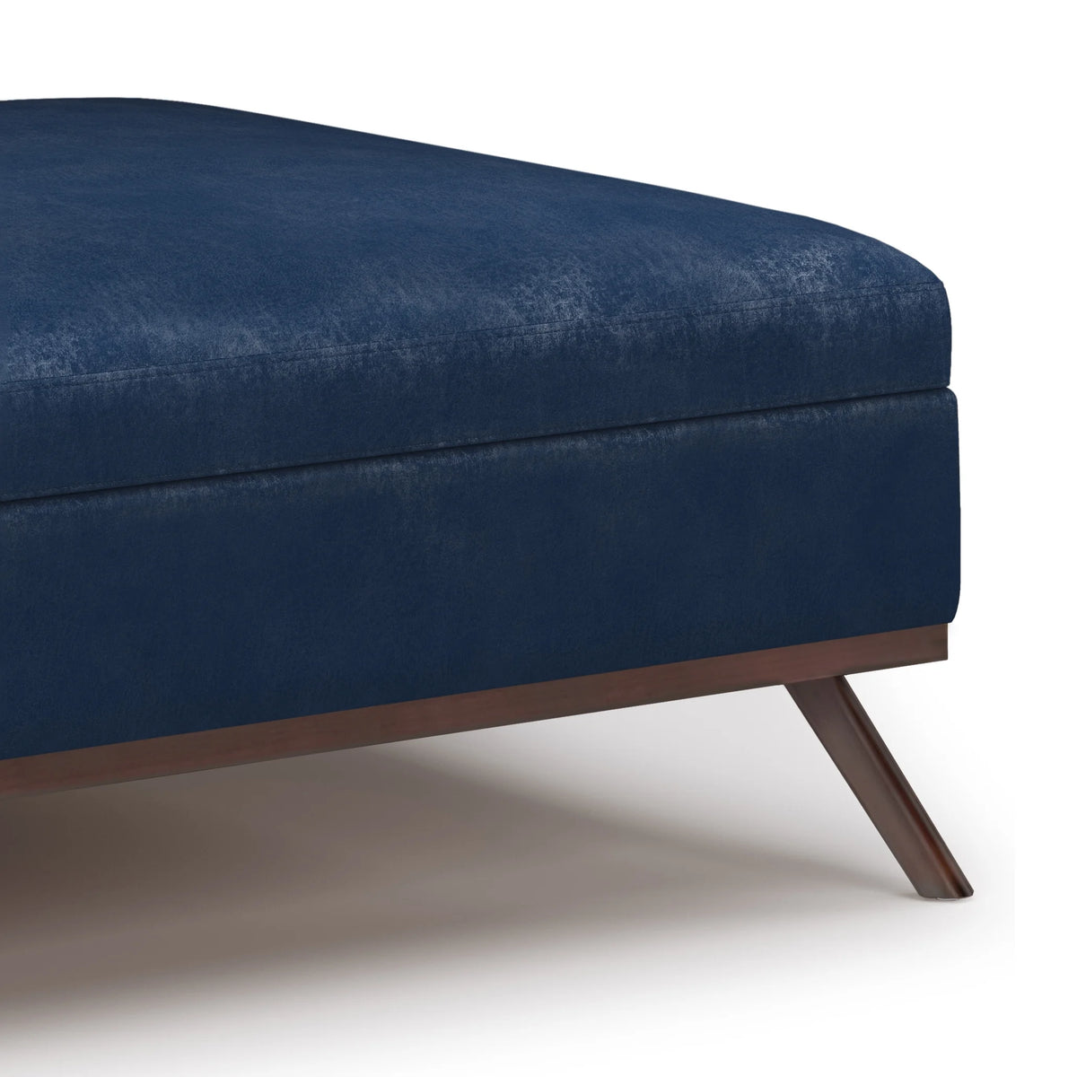 Distressed Dark Blue Faux Leather Square Coffee Table Storage Ottoman G661557