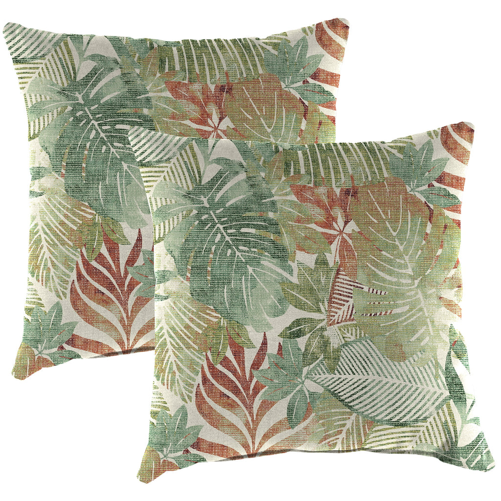 Almond Green Leaves Square Outdoor Throw Pillow 2 Pack L864