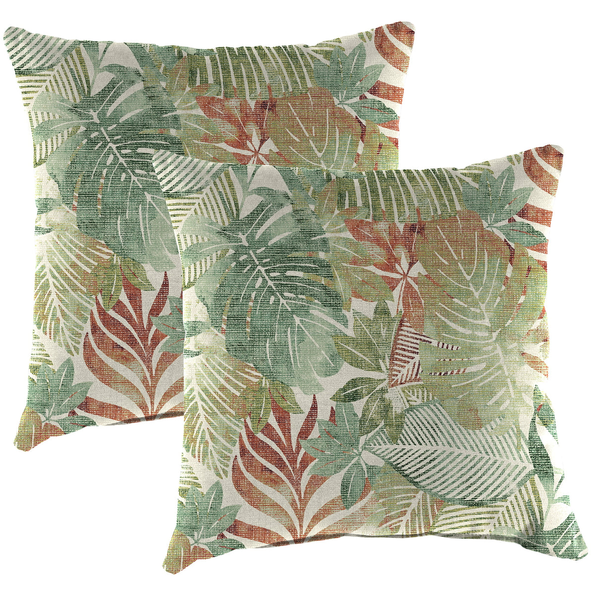 Almond Green Leaves Square Outdoor Throw Pillow 2 Pack L864