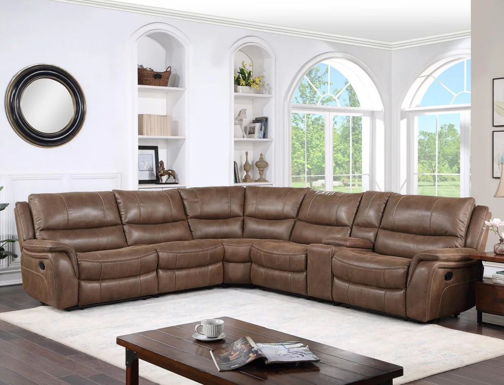 Cocoa Brown Faux Leather 6-Piece Reclining Sectional S870463