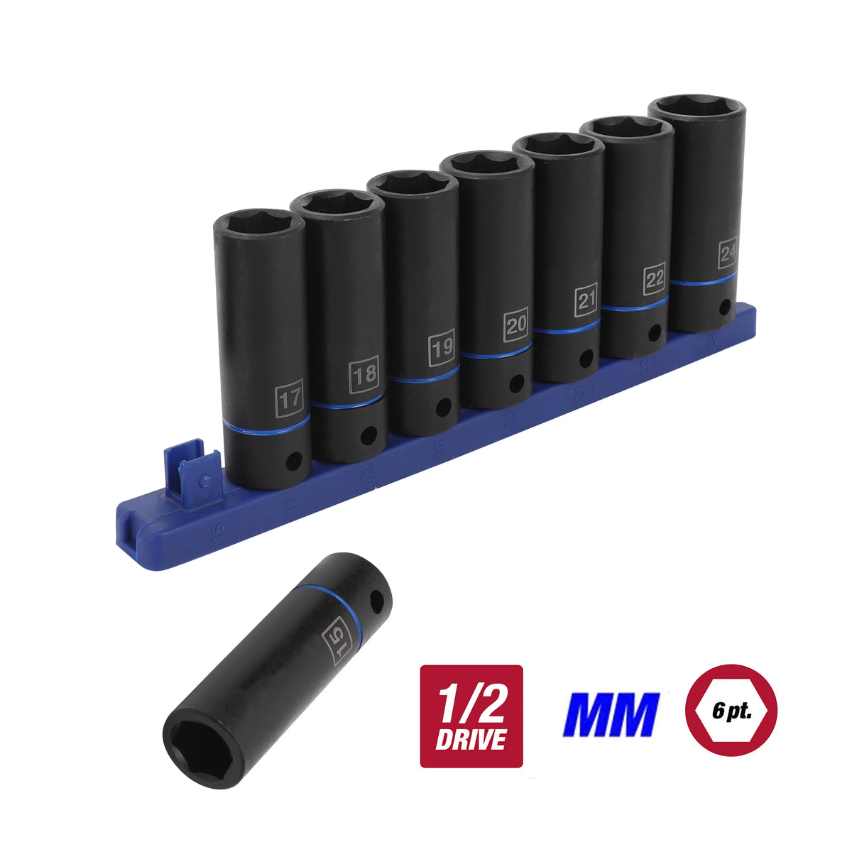 1/2 inch 9-Piece Impact Socket Set E620528