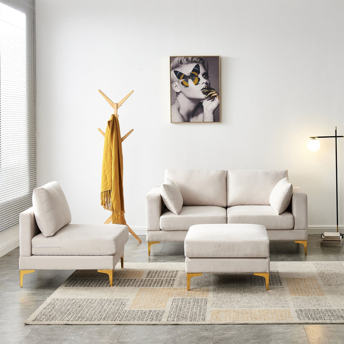 3-seater L Shape Fabric Sectional Sofa with Ottoman Grey C26121