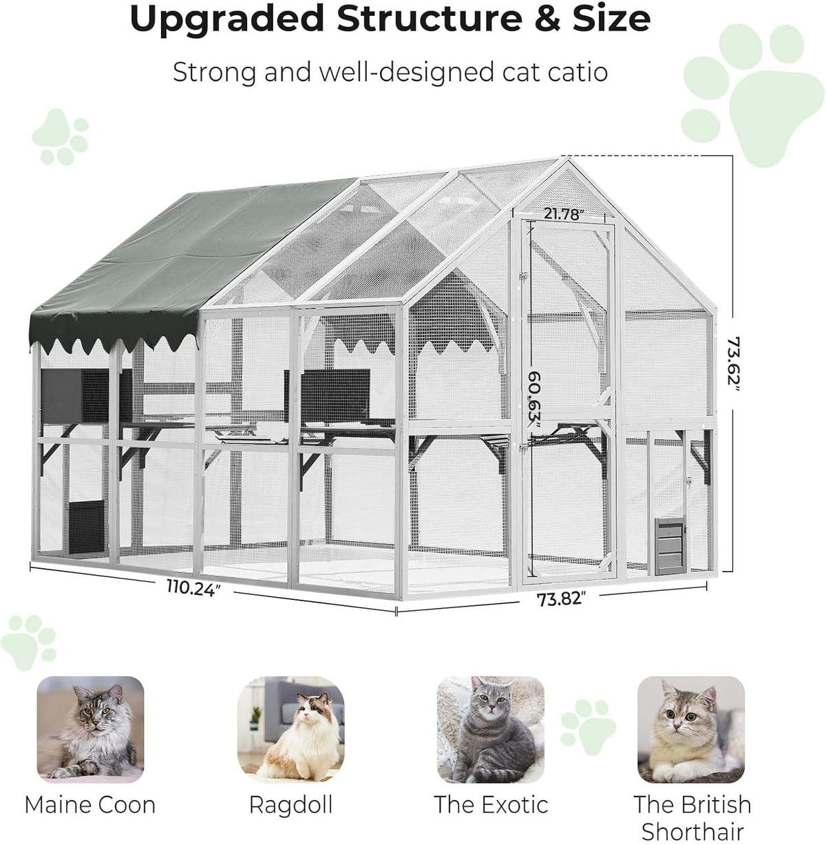 Large Wooden Outdoor Cat Enclosure with Waterproof Cover L347283