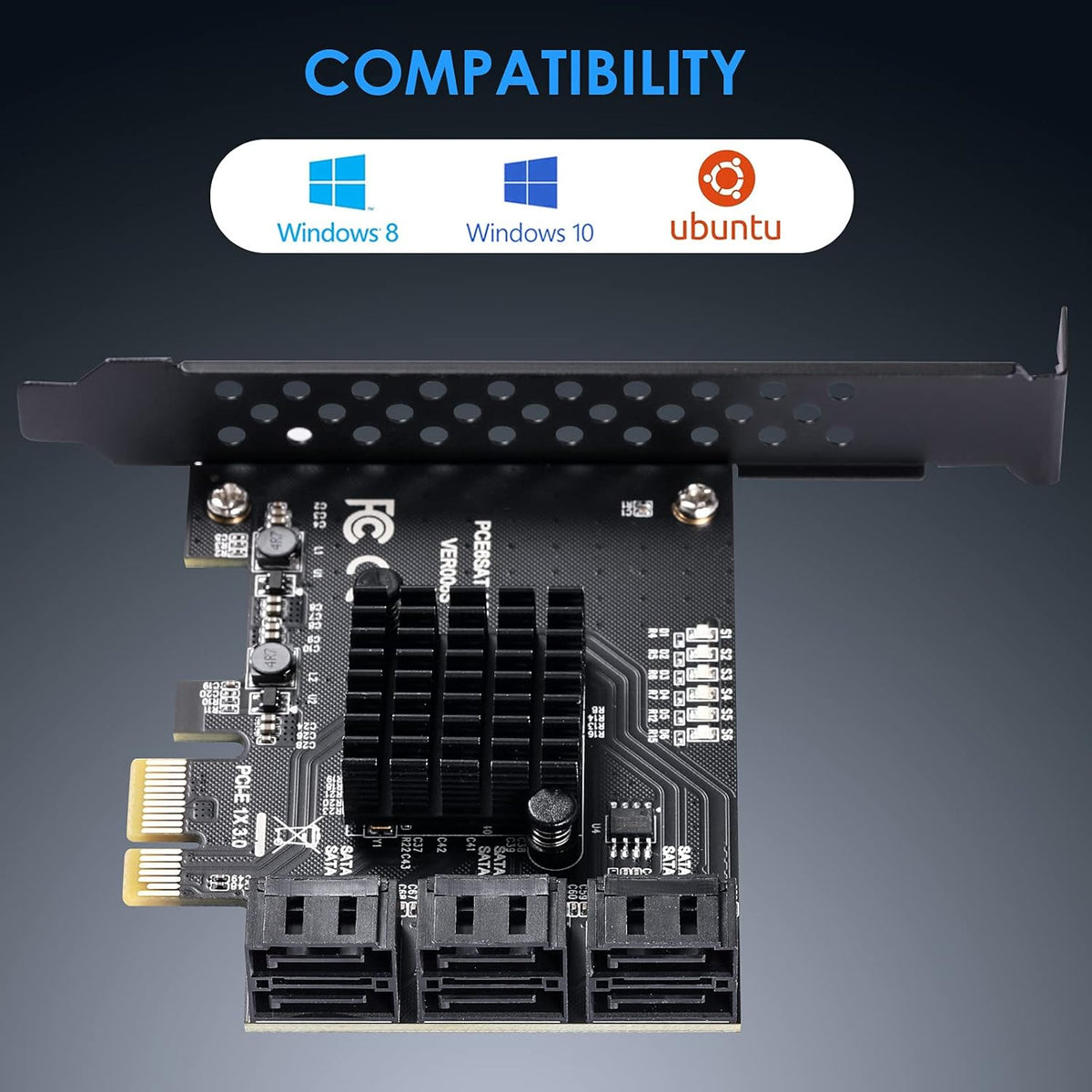 PCIe SATA Card 6 Ports 6 Gbps SATA 3.0 Expansion Card with 6 SATA Cables E321576