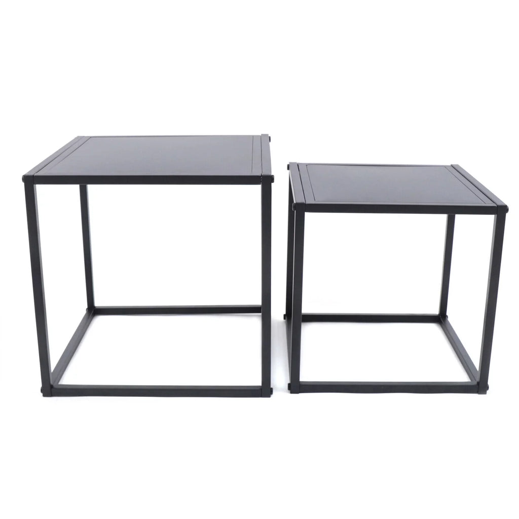2Pcs Modern Square Metal Coffee Table Side Table End Table Matt Black K93737