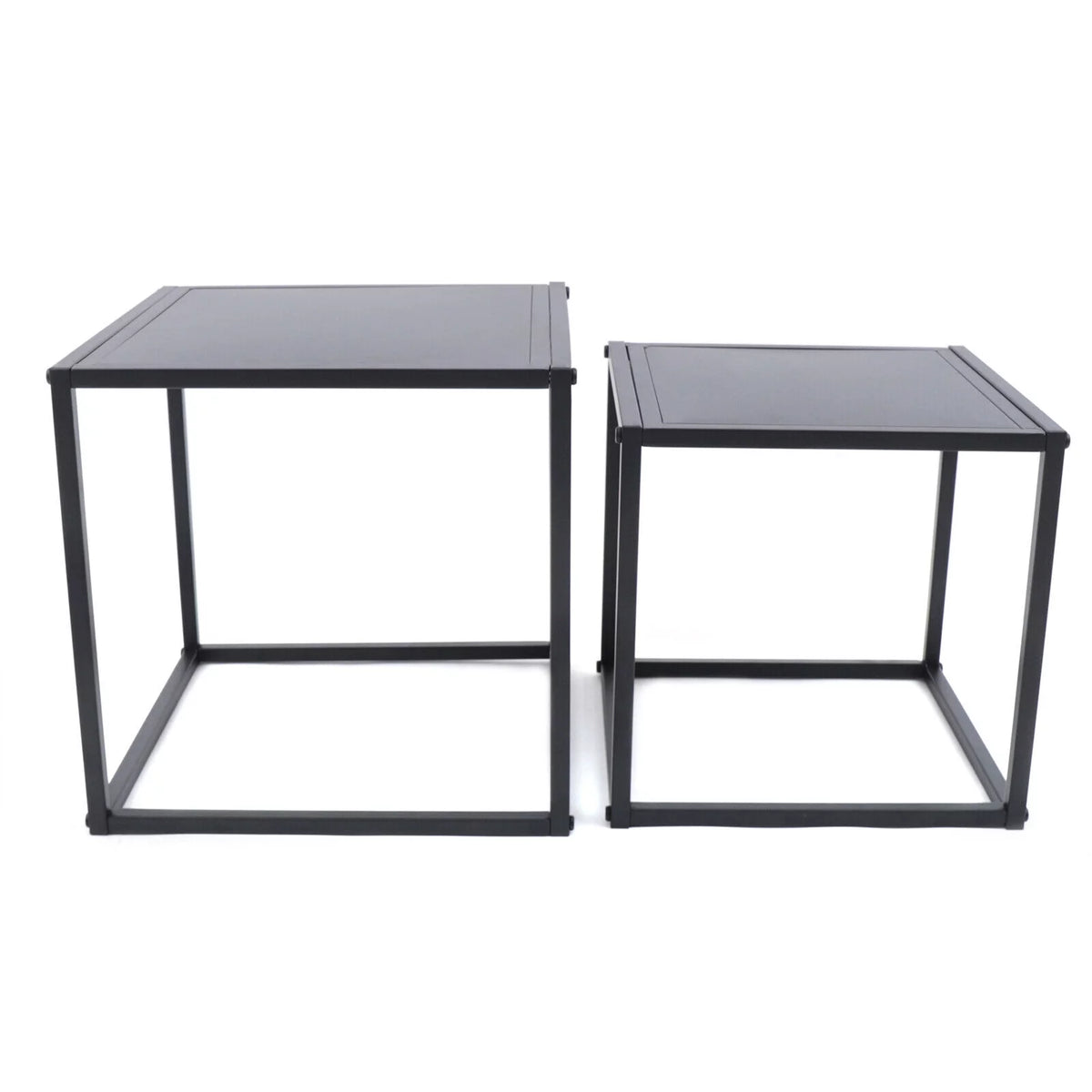 2Pcs Modern Square Metal Coffee Table Side Table End Table Matt Black K93737