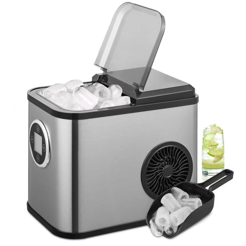 Black Portable Self-Cleaning Countertop Ice Maker with Scoop and Basket P452