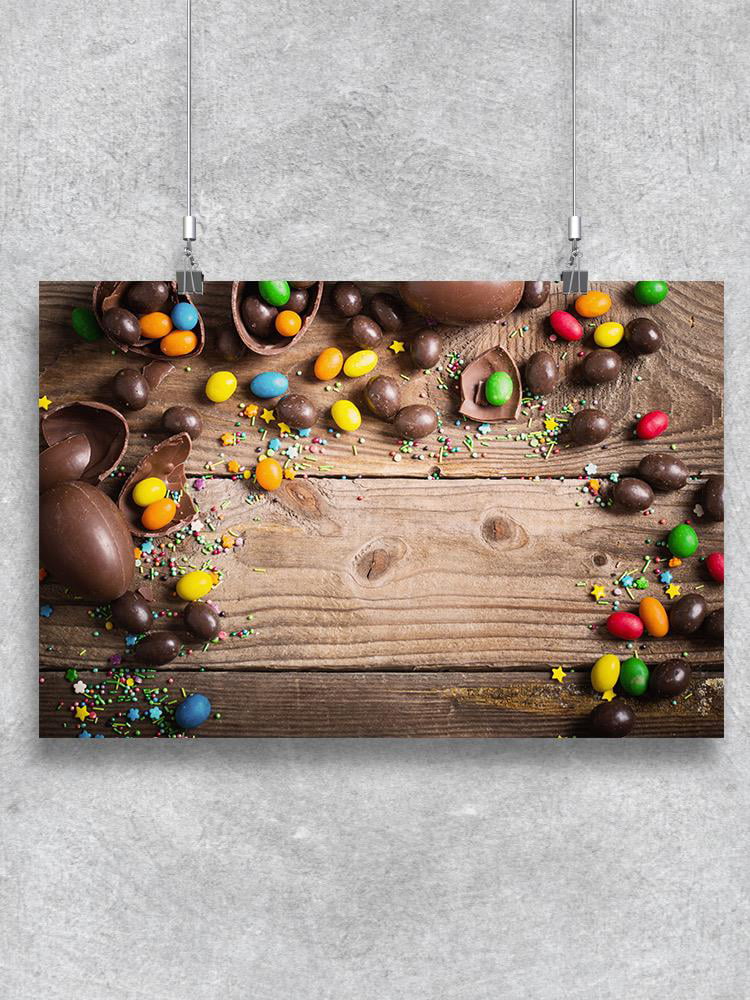 Chocolate Easter Eggs Over Wood Poster A9281