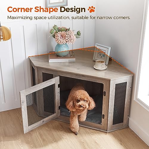 Greige and Black Wooden Dog Crate Furniture L7157