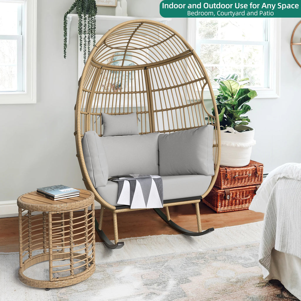 Grey Oversized Wicker Egg Rocking Chair L68915