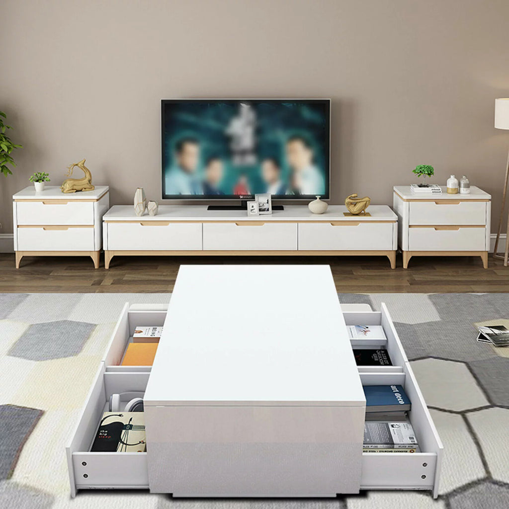 White High Gloss LED Coffee Table with Drawers U96776