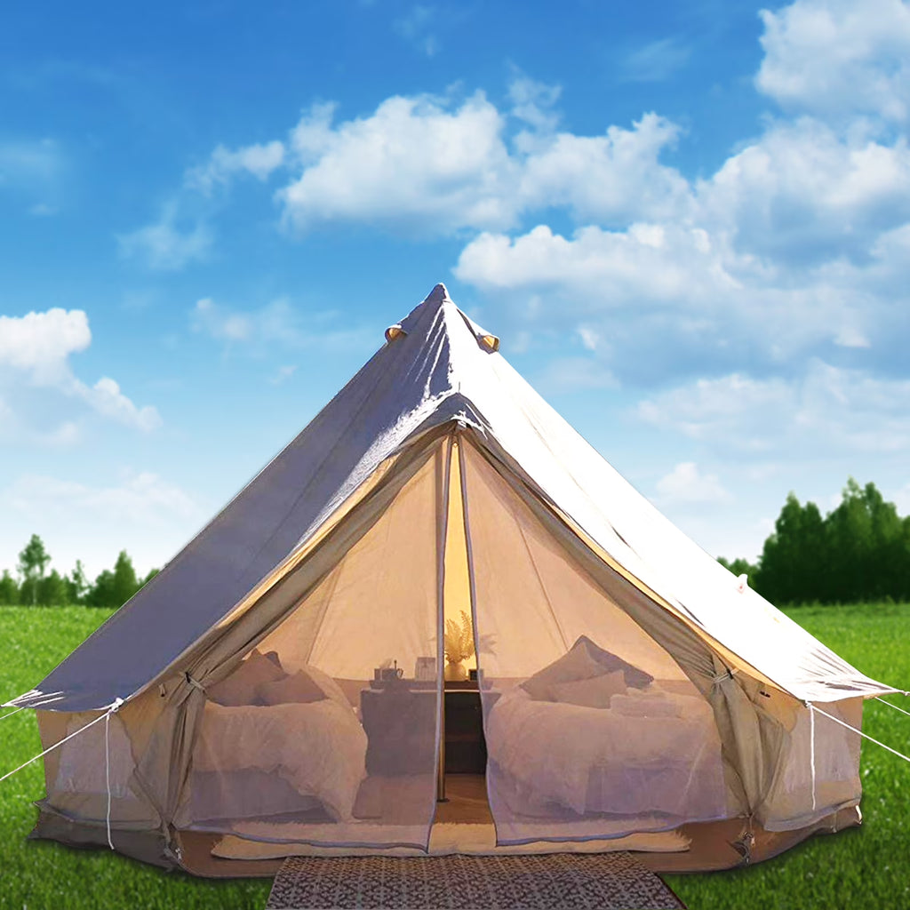 Canvas Bell Tent 16.4ft Cotton Canvas Tent with Wall Stove Jacket Waterproof Bell Tent M9360