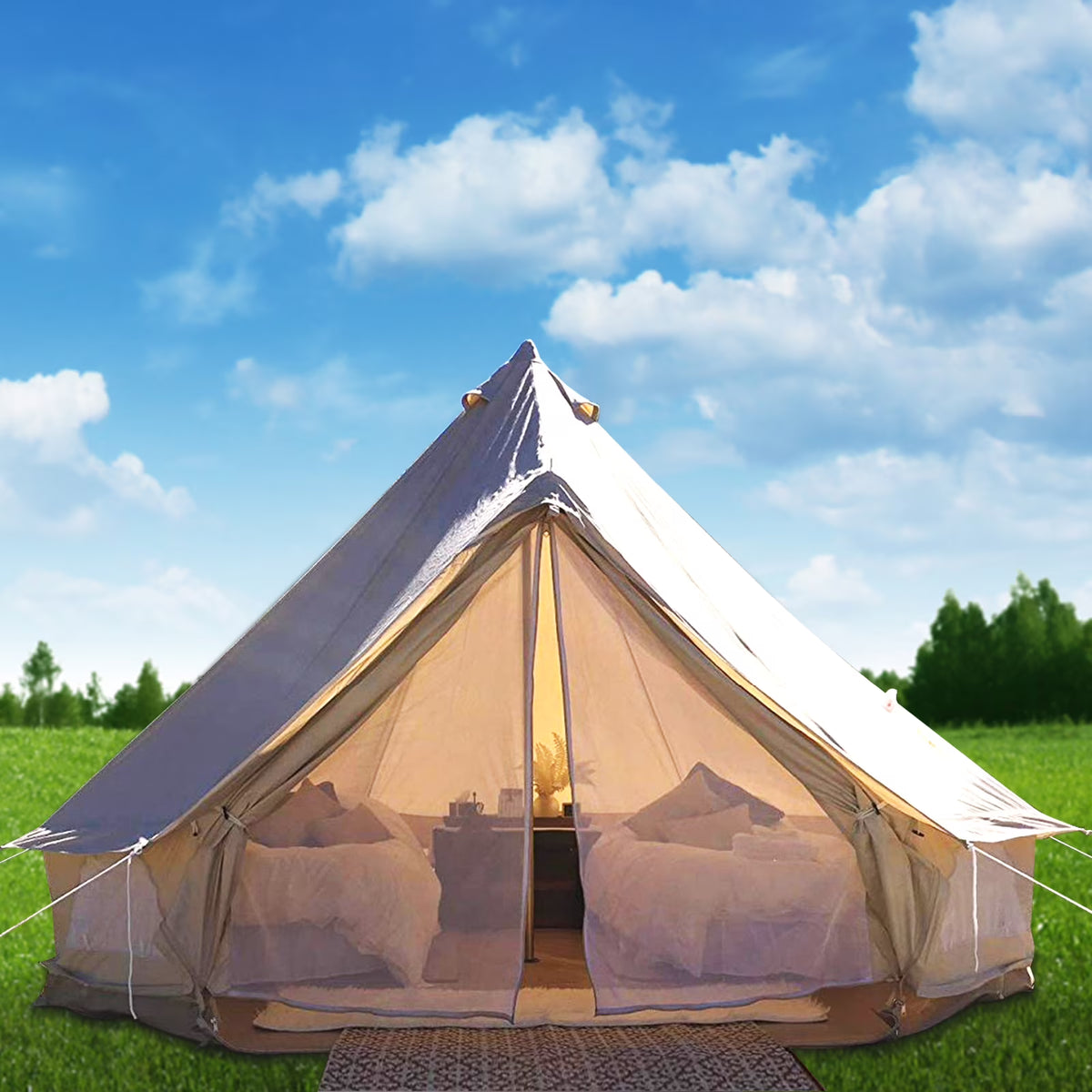 Canvas Bell Tent 16.4ft Cotton Canvas Tent with Wall Stove Jacket Waterproof Bell Tent M9360