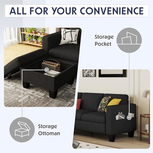 Beige 3-Seat L-Shaped Sectional Sofa with Storage Ottoman L531
