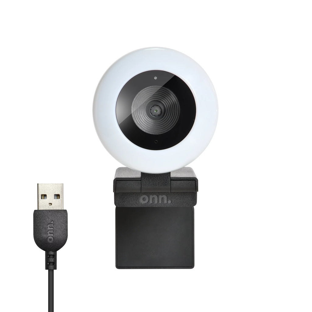Webcam with Ring Light, Autofocus, Built-in Microphone, White & Black O476