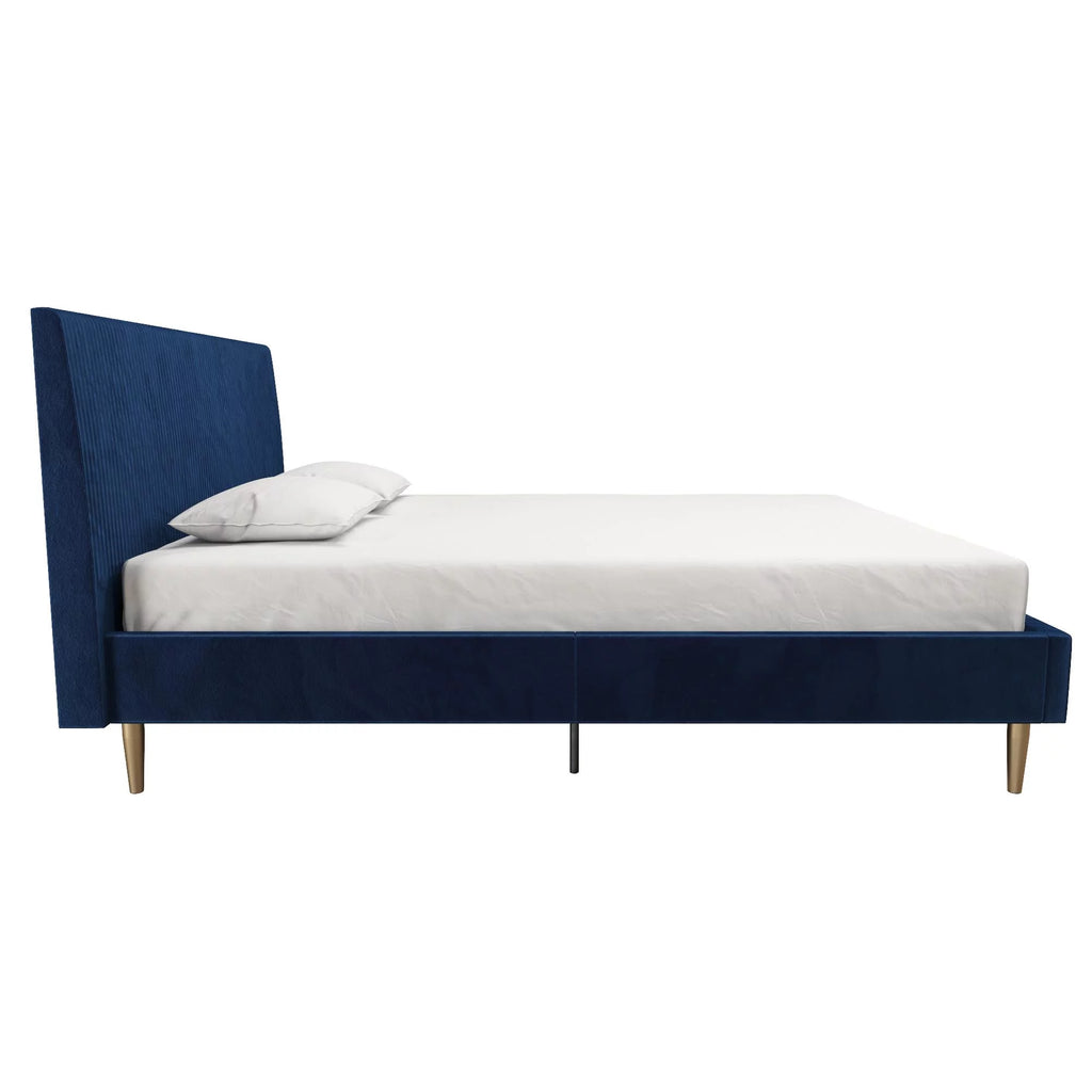 Queen Ivory Velvet Upholstered Bed with Headboard E842649