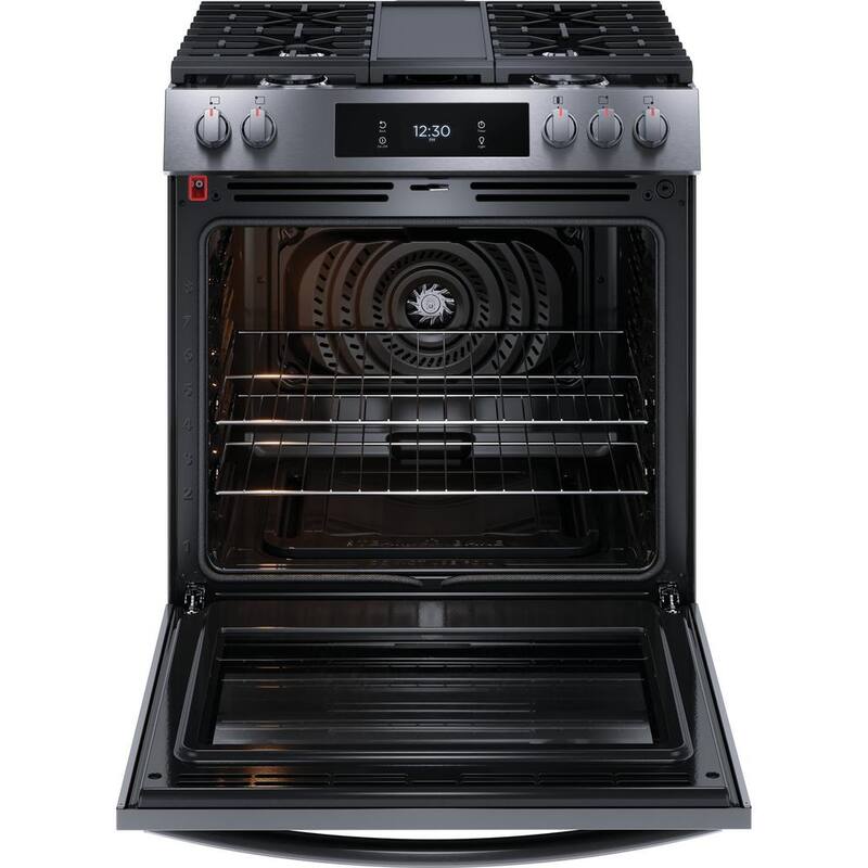 30 in. 5 Burner Slide-In Gas Range with Air Fry in Black Stainless Steel E8512