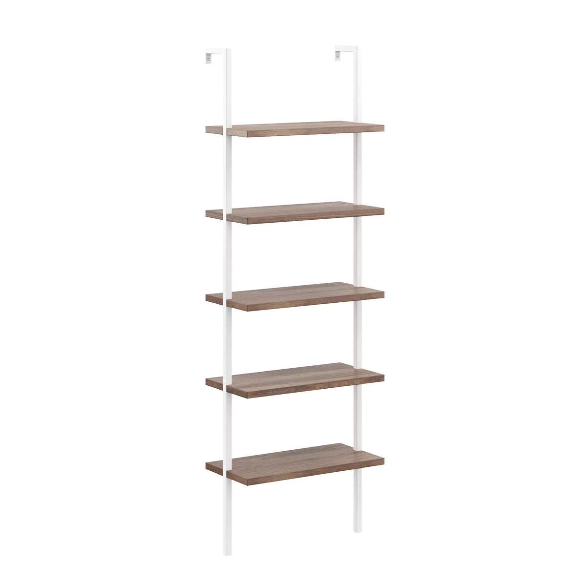5 Shelf Ladder Bookcase Natural Light Brown Wooden and White Metal Frame H2694