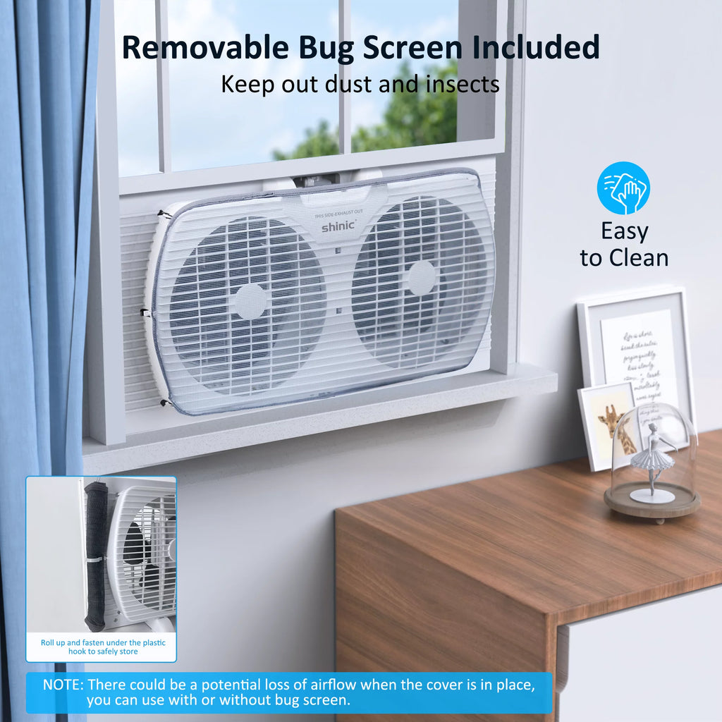 9 3-Speed Twin Window Fan with Removable Bug Screen, White E6926