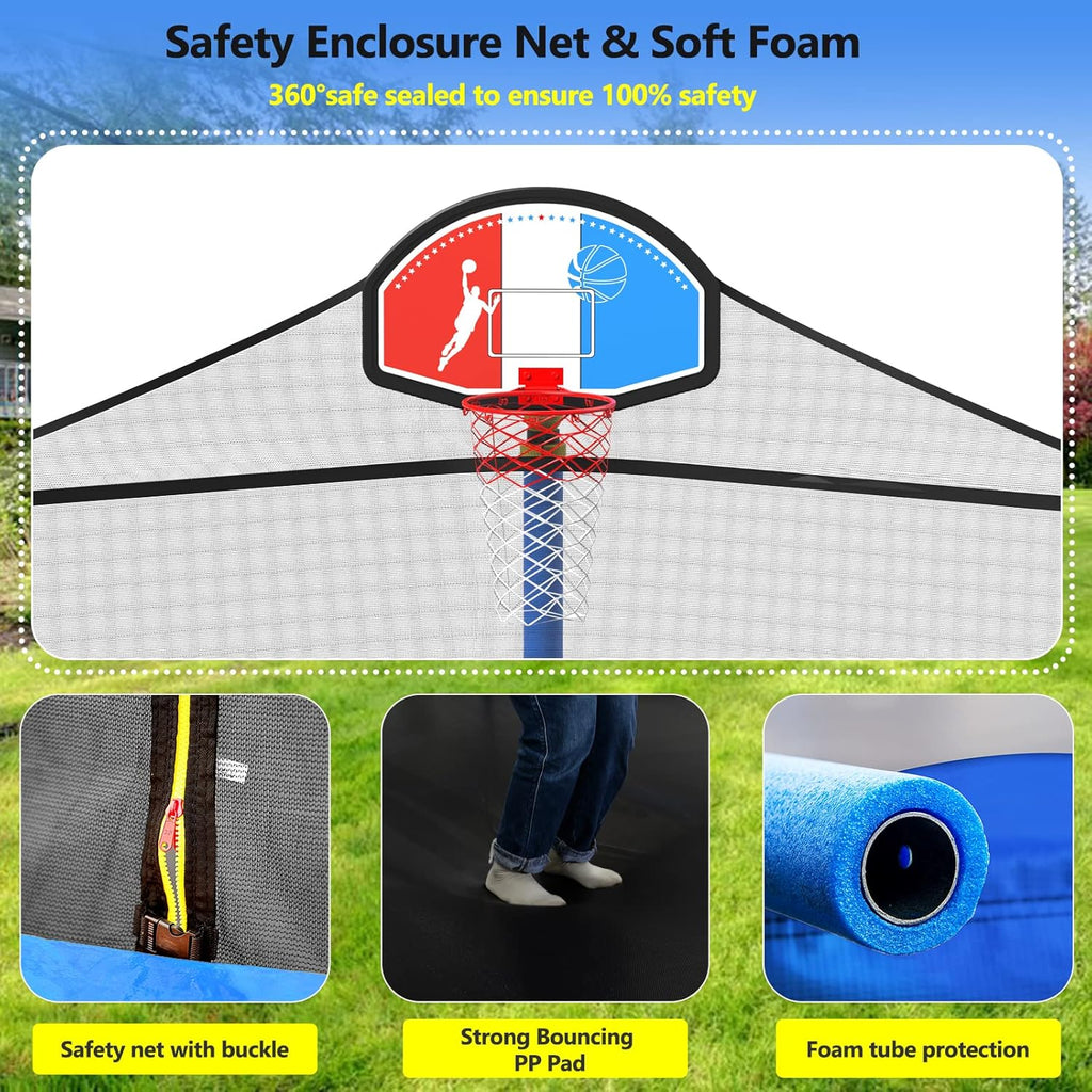 15FT Trampoline with Enclosure Net, Basketball Hoop and Ladder N2102