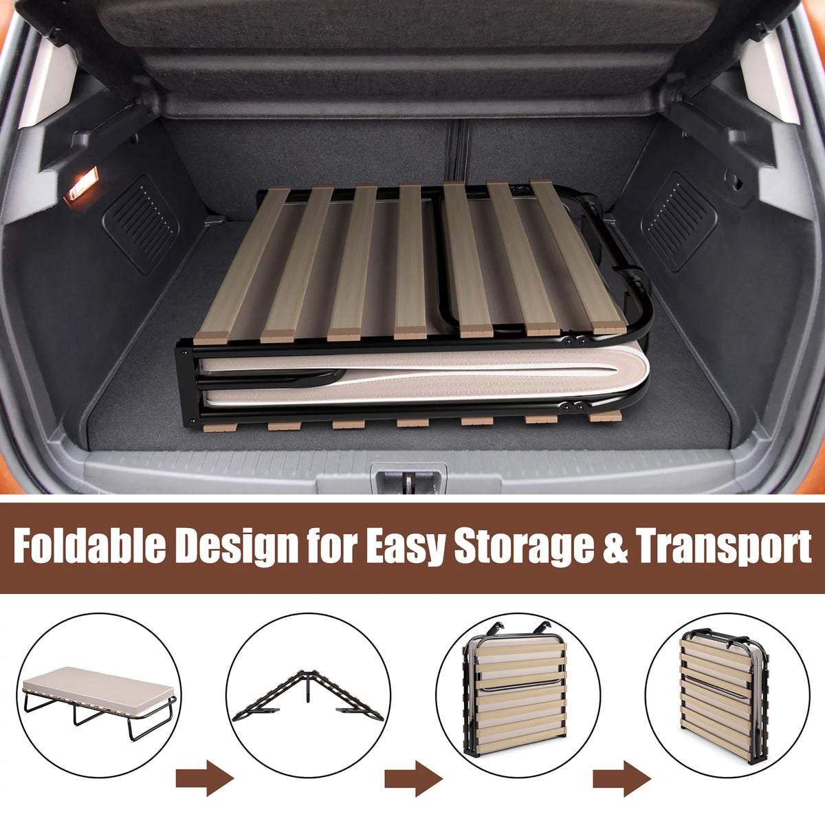 Portable Folding Guest Bed Cot with Memory Foam Mattress Twin Size Y645336