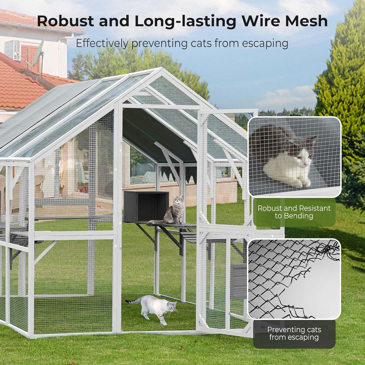 Large Wooden Outdoor Cat Enclosure with Waterproof Cover L347283
