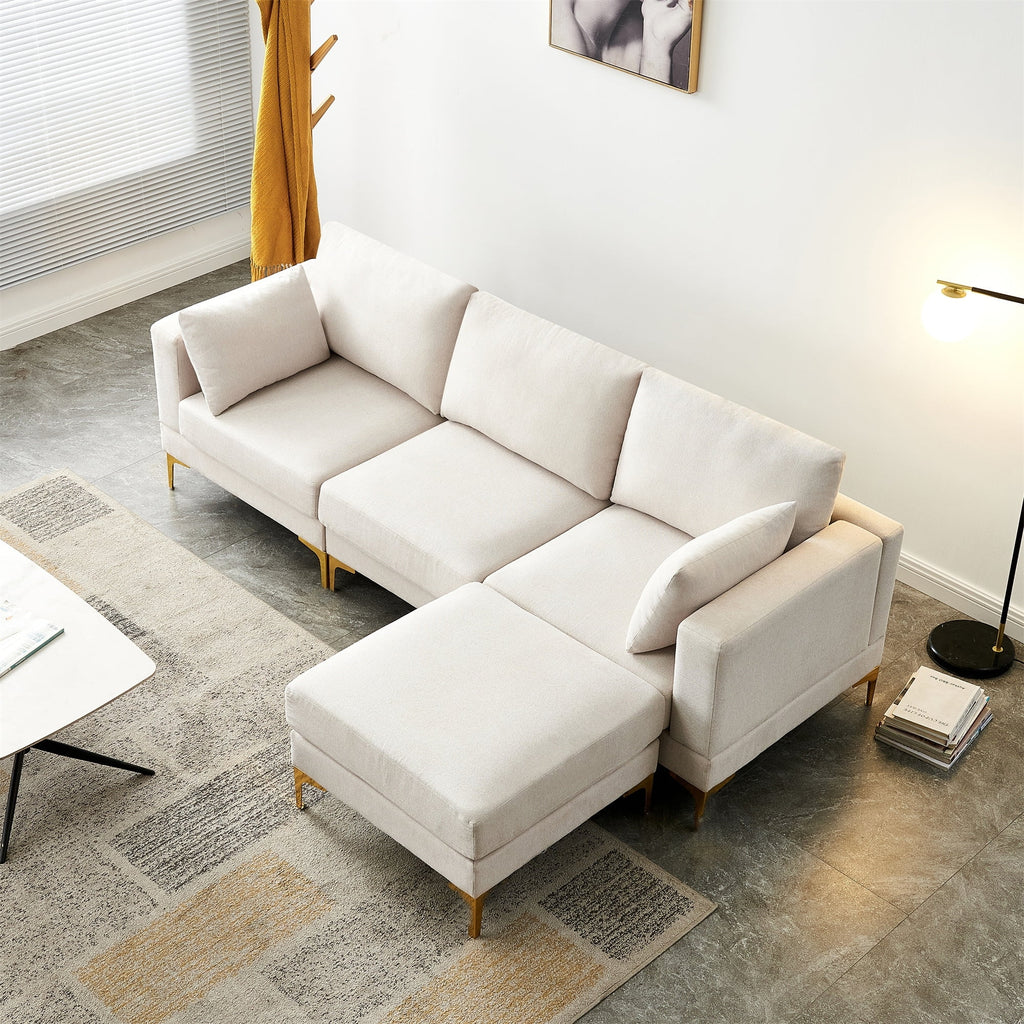 3-seater L Shape Fabric Sectional Sofa with Ottoman Grey C26121