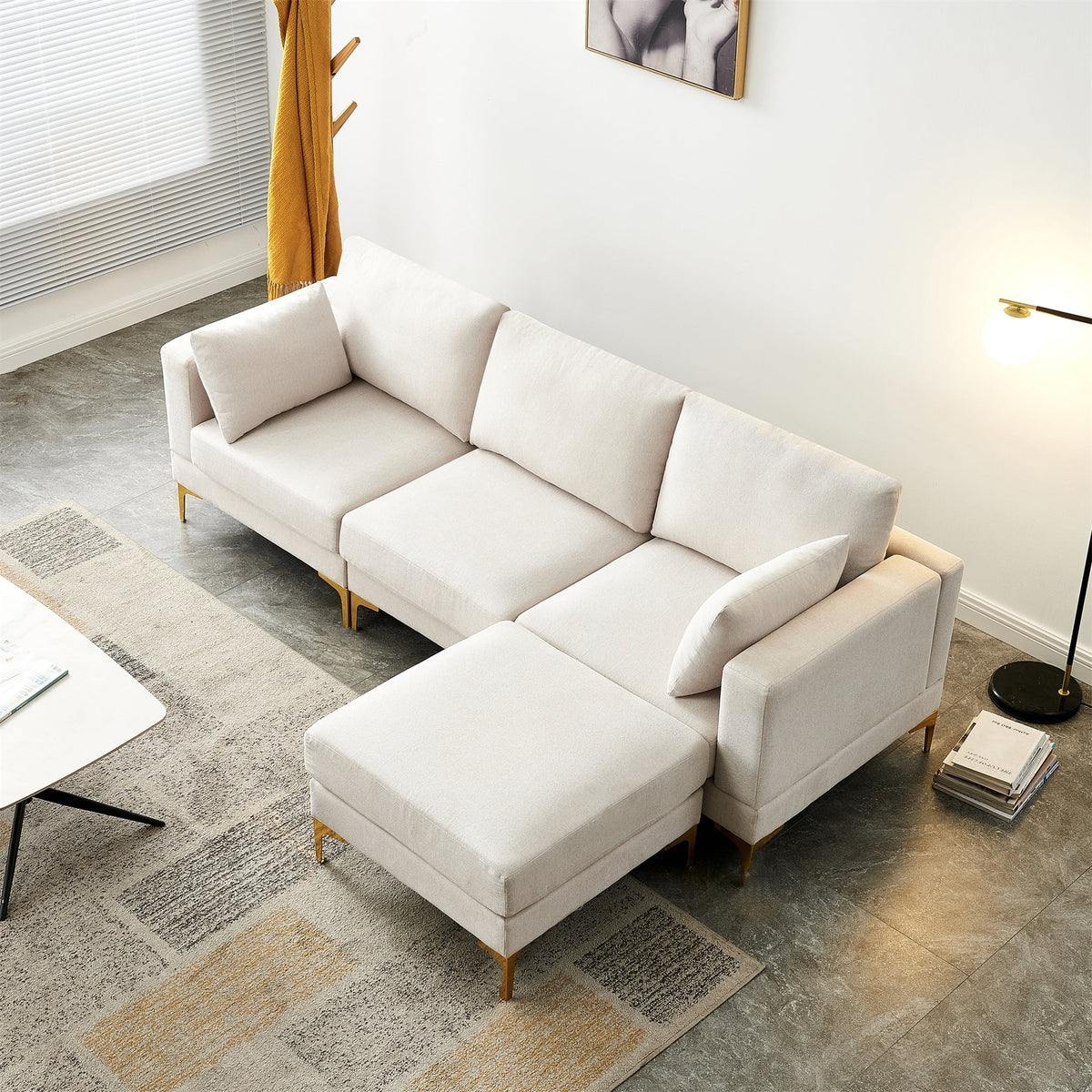 3-seater L Shape Fabric Sectional Sofa with Ottoman Grey C26121