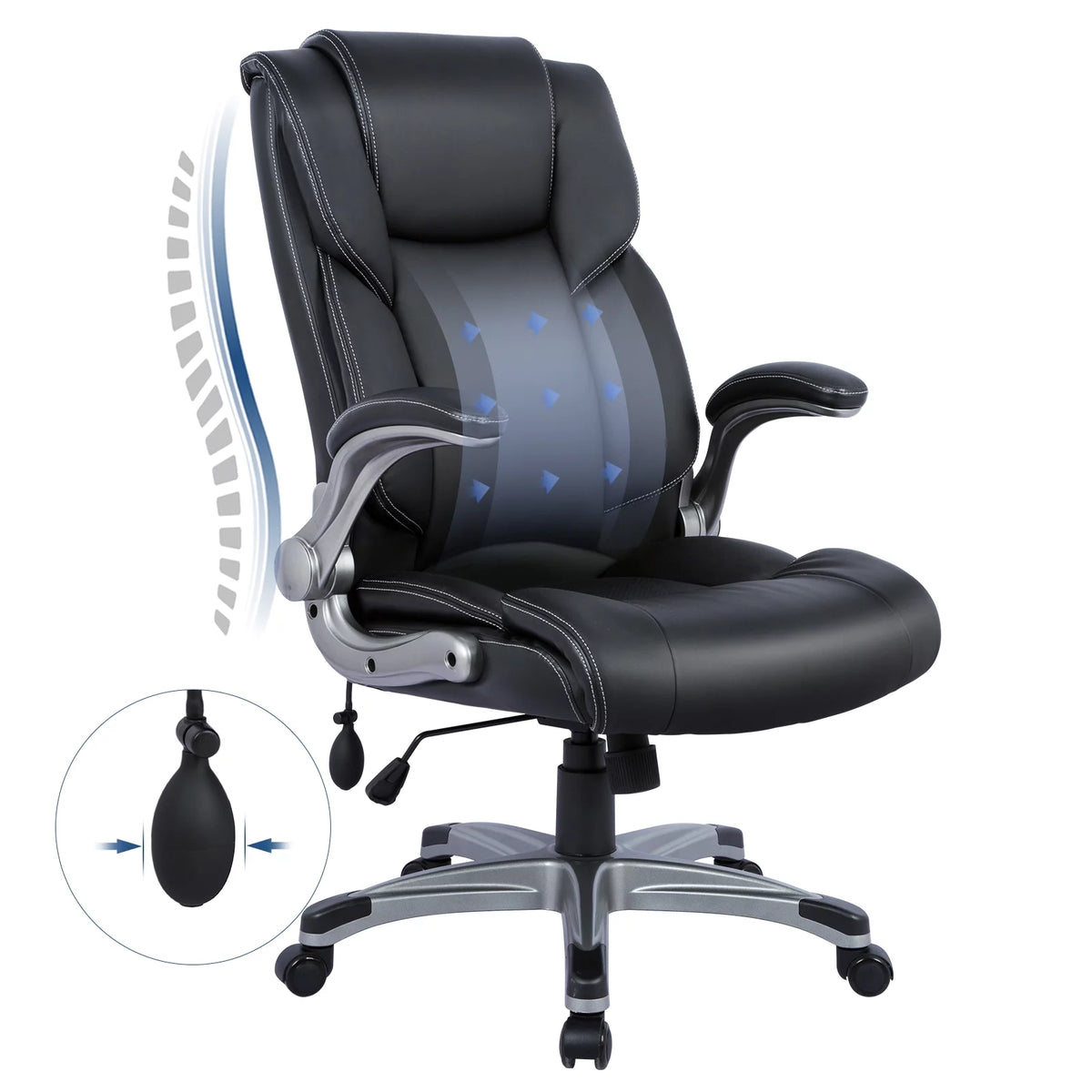 High Back Ergonomic Leather Office Chair with Flip-up Arms Q61963