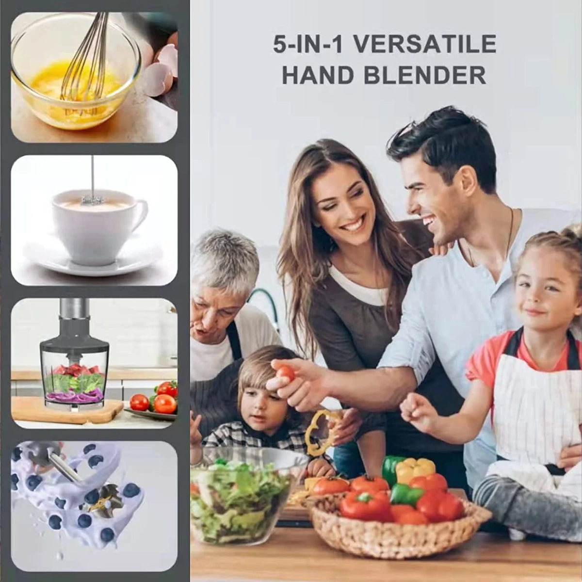 800W 6-Speed Hand Blender with 500ml Food Chopper J956