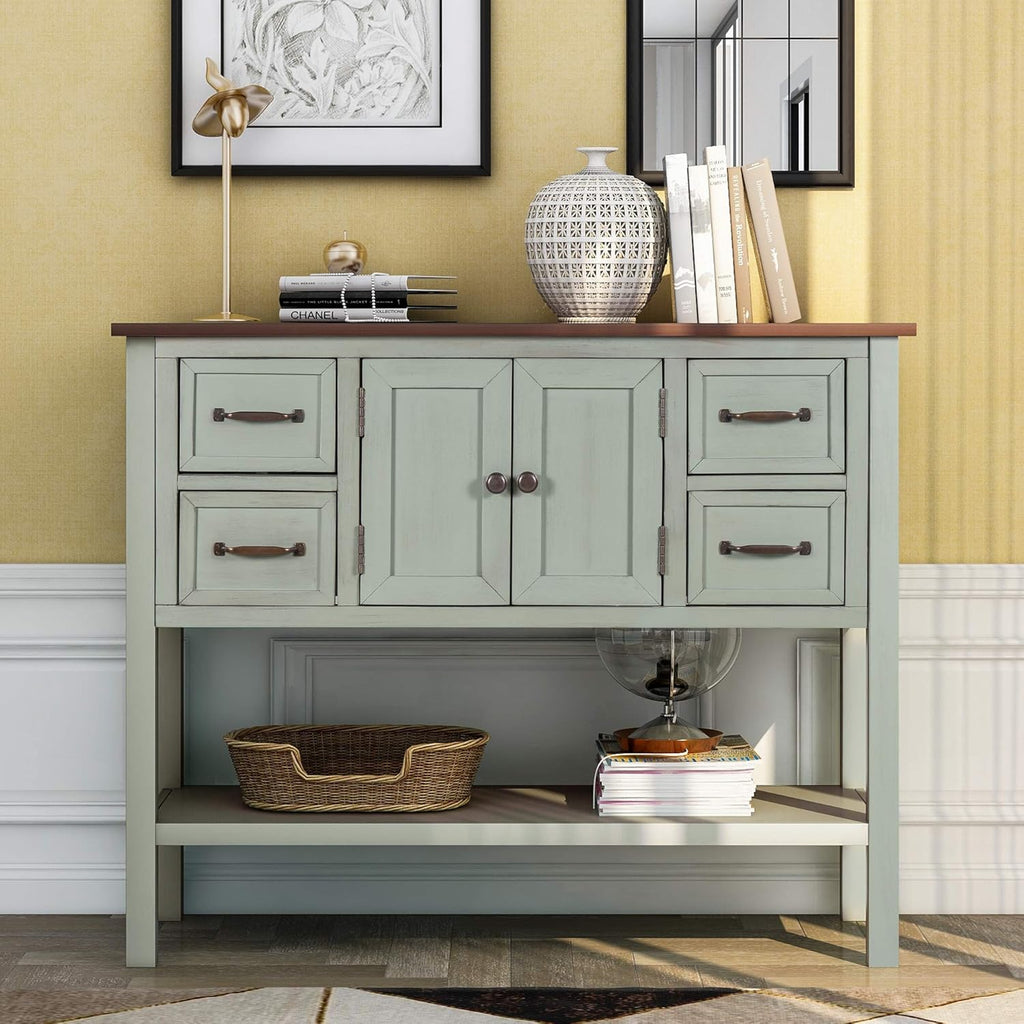43 Inch White Console Table with Doors Drawers and Open Shelf H8052